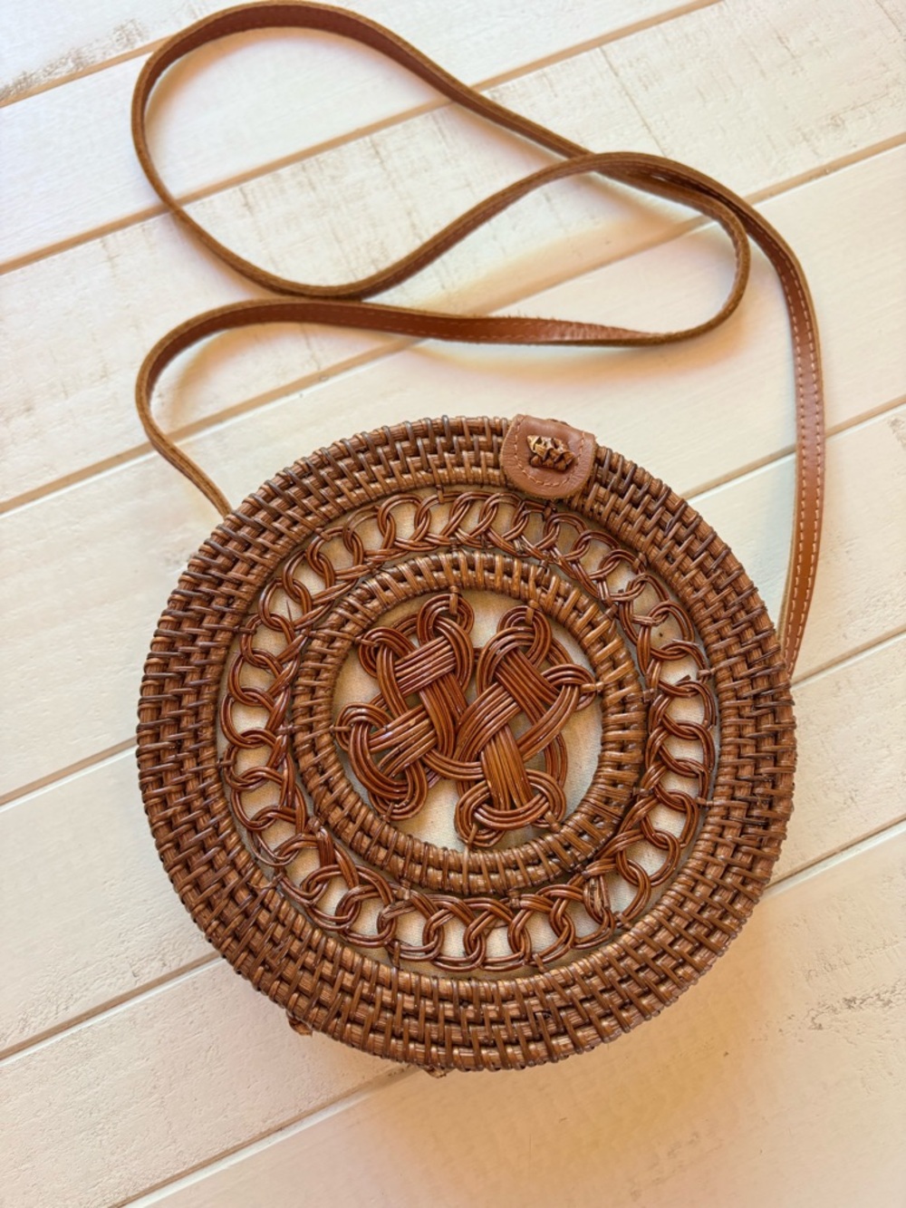 Woven Round Crossbody Bag - Brown